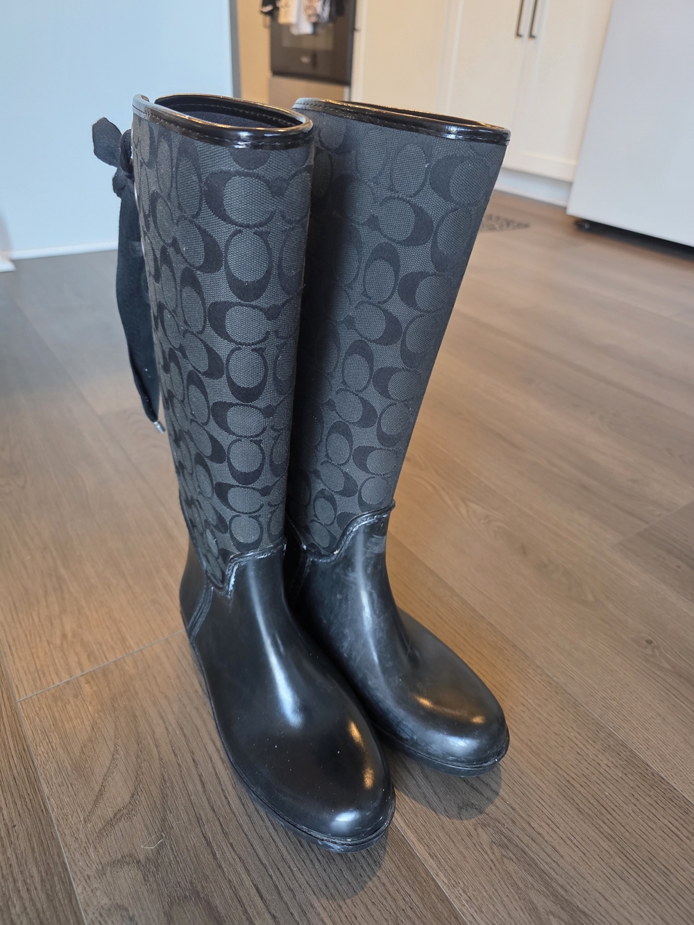 Coach Black Signature Knee-High Rain Boots - 8B